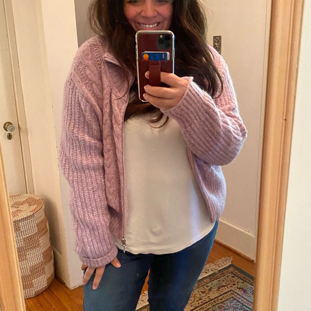 Light purple zip up sweater with collar